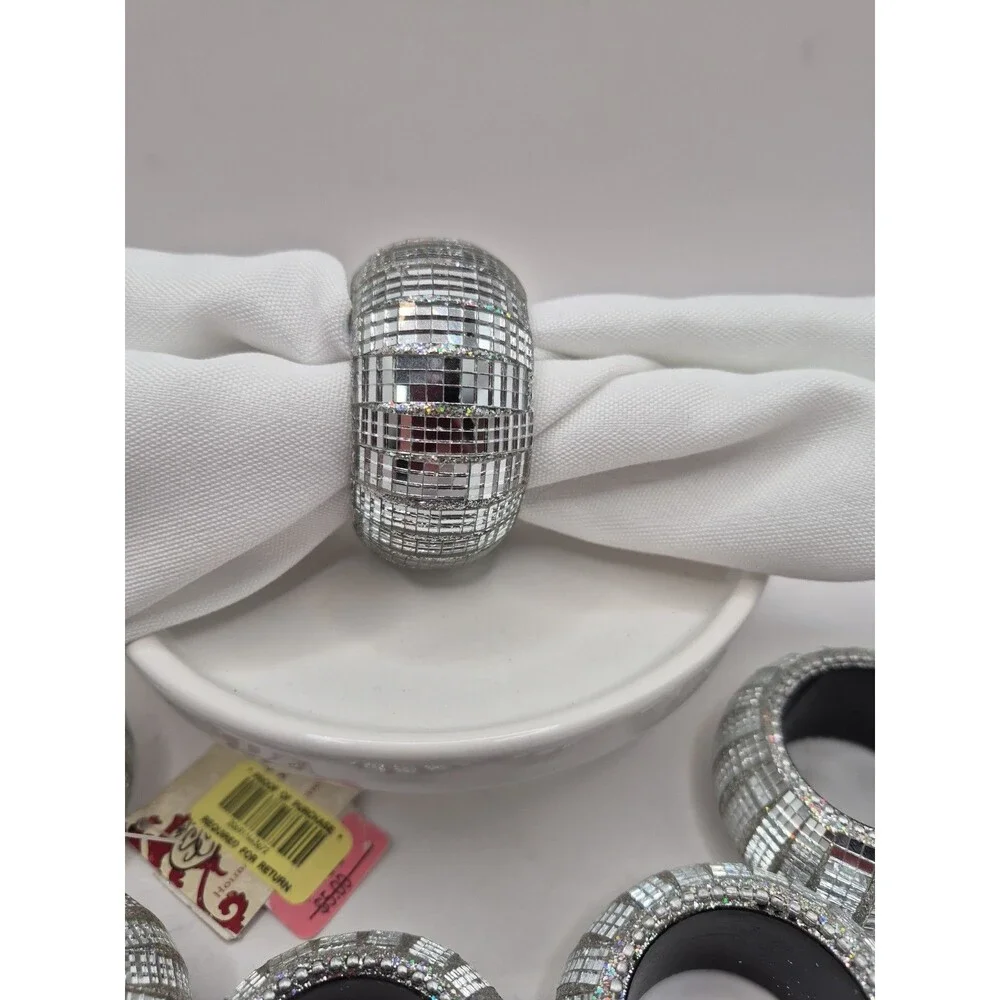 Silver Napkin Rings ( Set Of 6) Elegant Round Mirrored 2”x1”